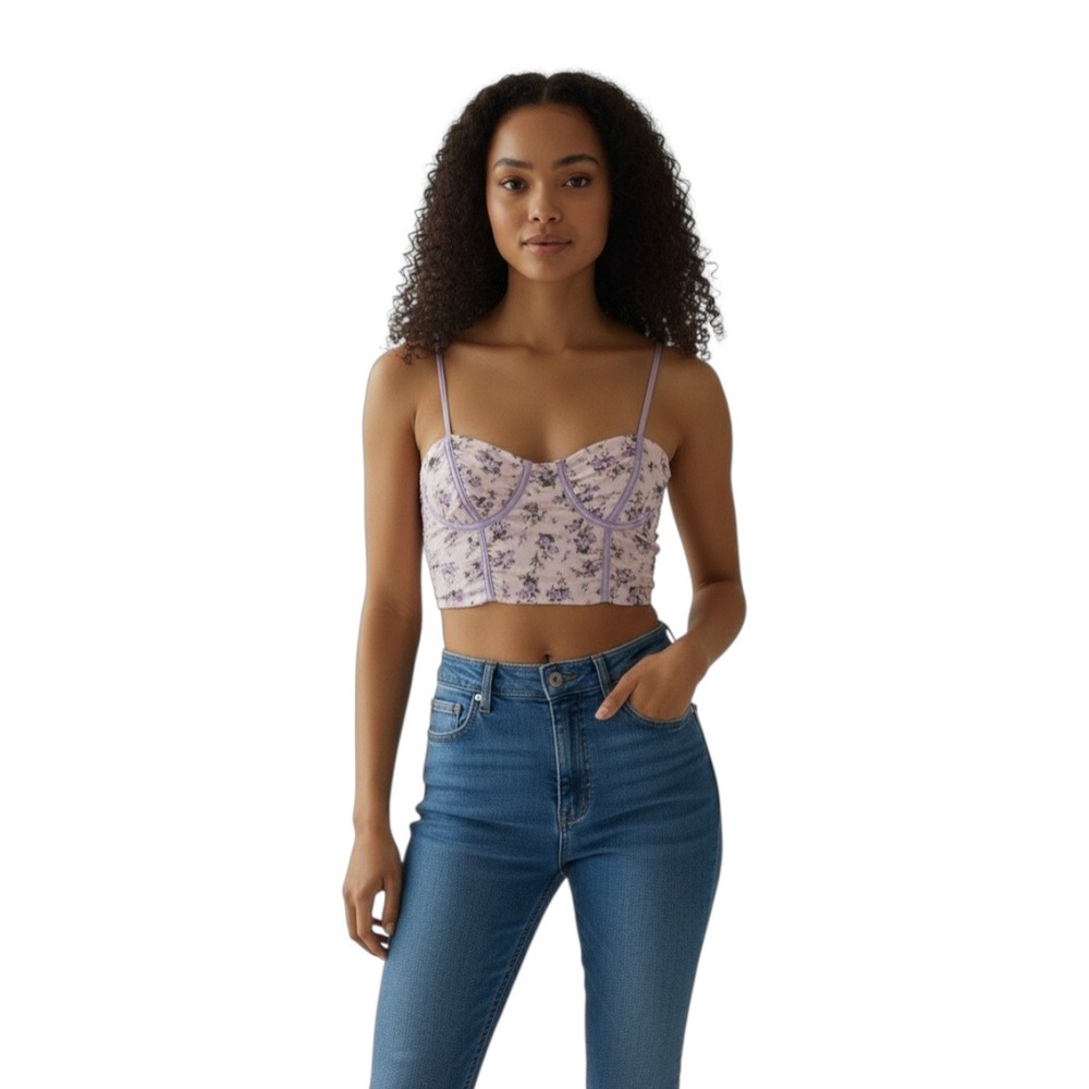 Y2k Babydoll Papaya Corset Women size Small Floral Cropped Fairygrunge Indie Top